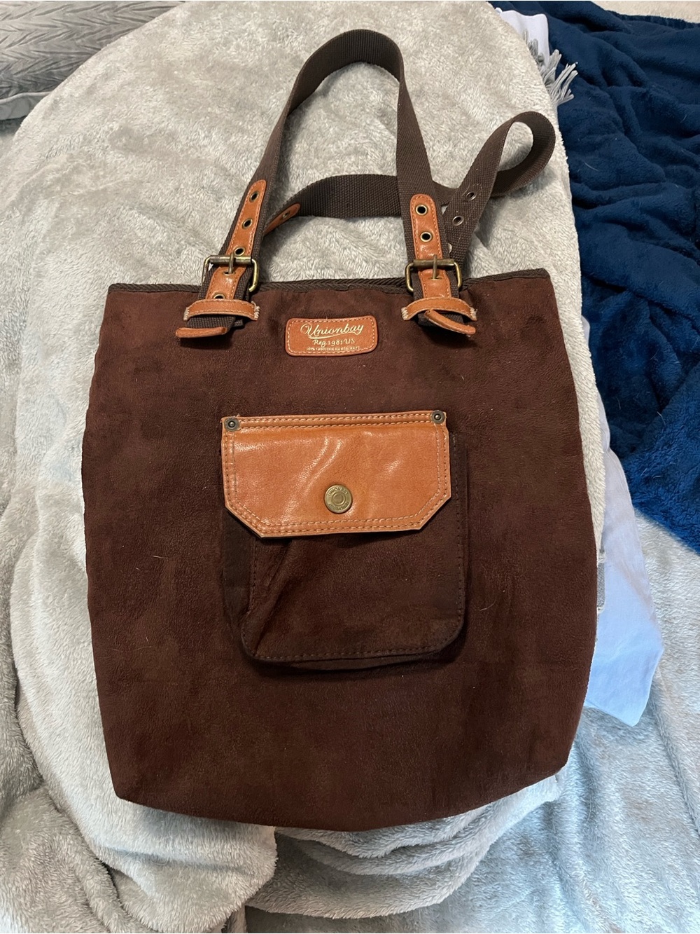 Vintage-Y2K Union Bay Brown Suede Tote with Leather Trim